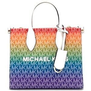 Michael Kors Mirella Small Rainbow Signature Logo Xbody Tote Bag Rainbow